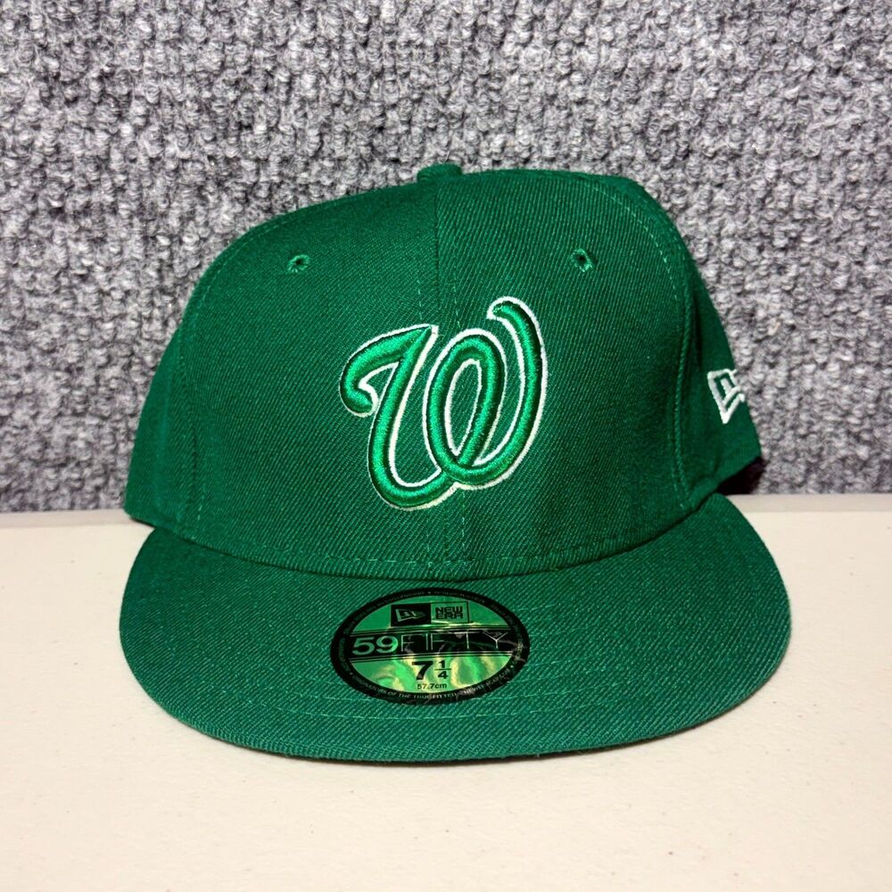New Era Washington Nationals 59FIFTY Hat Men's Green Logo Fitted Cap SIze 7 1/4